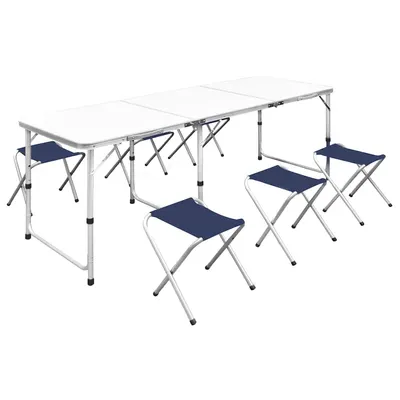 vidaXL Set masă de camping pliabilă cu 6 scaune, reglabil, 180x60 cm
