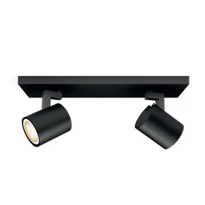 Spot LED dublu Philips HUE aplicat Runner Negru intrerupator dimabil inclus