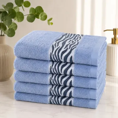 Set 5 prosoape medii, Waves, 50x90cm, din 100% bumbac pakistanez, 460g, Albastru