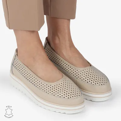 Balerini dama din Piele Naturala cu talpa groasa CRL0172 BEJ