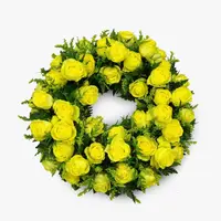 Coroana funerara circulara din trandafiri galbeni