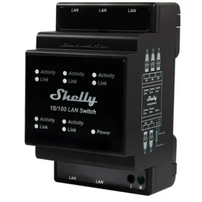 Shelly LAN Switch, cu 5 porturi, 10/100mbps, compatibil SINA DIN 3800235266830