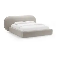 Pat matrimonial bej tapițat cu spațiu de depozitare cu somieră 160x200 cm Ovalo – Micadoni
