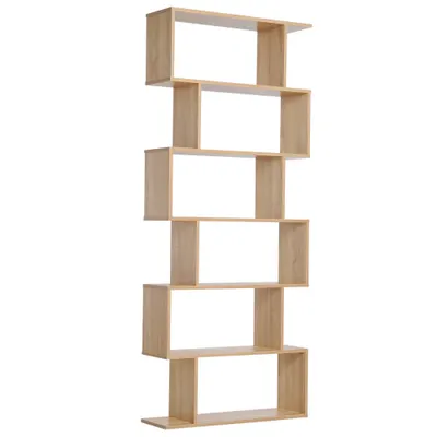 HOMCOM Bibliotecă raft zig zag Design Contemporan 80L x 23l x 192H cm 6 Niveluri Culori lemn de stejar deschis | Aosom Romania