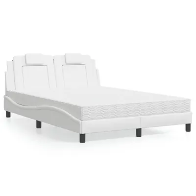 vidaXL Pat, Viana, cu saltea, alb, 120x200 cm, piele ecologică