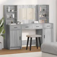vidaXL Set masă de toaletă cu LED 3 buc. Gri Sonoma Lemn prelucrat