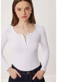 Bluza dama - Happiness Istanbul - Alb - Guler in U