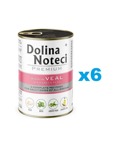DOLINA NOTECI Premium 6x400 g hrană câini, bogată în vițel cu mazăre verde