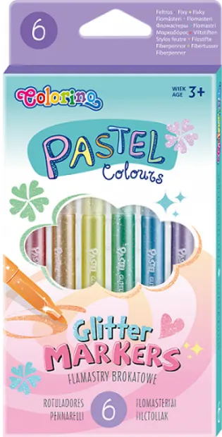 Set de markere Colorino Pastel – 6 culori cu sclipici