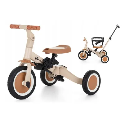 Tricicleta, Petite&Mars, Turbo, 5 in 1, Multifunctionala, Vehicul de impins, Bicicleta, Cu maner detasabil, Roti din cauciuc, Pana la 25 kg, 1.5-5 ani, Bej