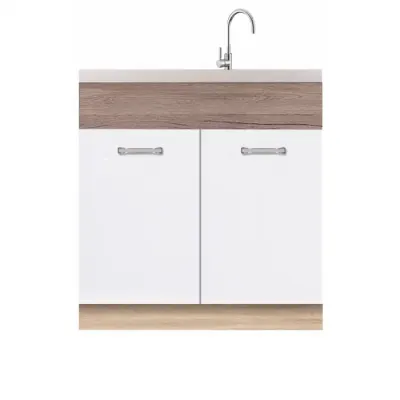Corp pentru masca chiuveta + front 80 ECO-12D, cu 2 usi, stejar sonoma + alb lucios + stejar sanremo, 80x51x82 cm