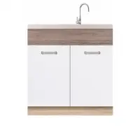 Corp pentru masca chiuveta + front 80 ECO-12D, cu 2 usi, stejar sonoma + alb lucios + stejar sanremo, 80x51x82 cm
