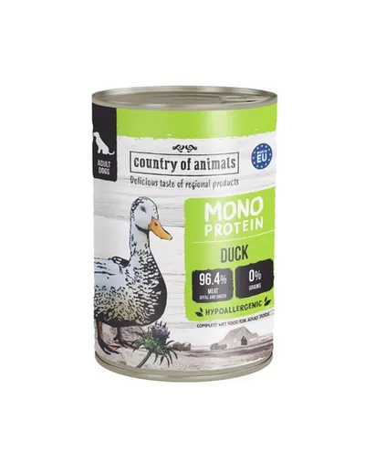 COUNTRY OF ANIMALS hrană umedă monoproteică cu rață pentru câini 400 g