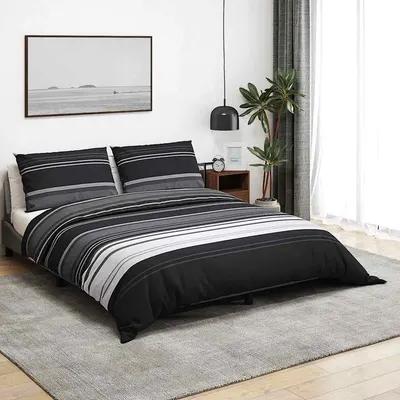 vidaXL Set cu husă de pilotă, negru și alb, 200x220 cm, bumbac