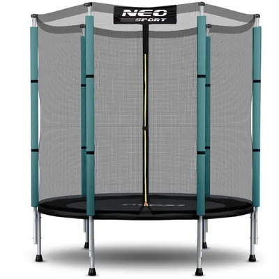 Trambulina de gradina pentru copii 140 cm 4.5ft Neo-Sport Verde inchis, Plasa exterioara, Stalpi metalici cu protectie din burete, Intrare cu fermoar si catarama, Covoras impermeabil flexibil