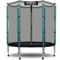 Trambulina de gradina pentru copii 140 cm 4.5ft Neo-Sport Verde inchis, Plasa exterioara, Stalpi metalici cu protectie din burete, Intrare cu fermoar si catarama, Covoras impermeabil flexibil