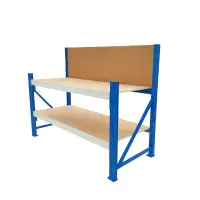 Masa de lucru industriala cu panou din placaj L2000 x D600 x H1000/1500mm -200kg/nivel BLUE &amp; WHITE