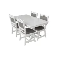 Set masa extensibila EUROPA dreptunghiulara cu 4 scaune FLANDER stofa gri, lemn masiv, alb, 160 240x90x70 cm