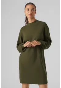 Rochie-pulover lejera cu guler inalt - Kaki