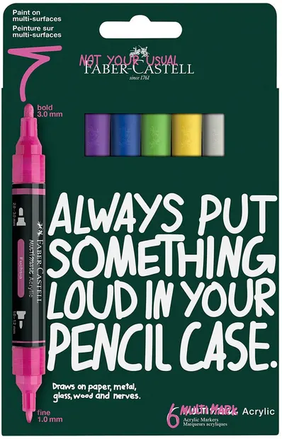 Set markere acrilice Faber-Castell Multimark - Vibrant, 6 culori