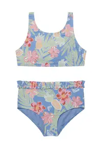 Costum de baie fete - colorat - floral - albastru - elastan -