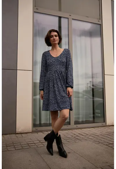 Rochie bleumarin - floral - 44