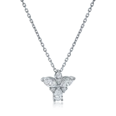 Lant cu pandantiv fluture din aur alb cu diamante de 0.51ct