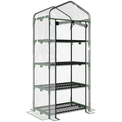 Outsunny Sera pentru Balcon Compacta cu 4 Rafturi pentru Plante, Sera pentru Gradina cu Acoperis din PVC Transparent, 70x50x160cm | Aosom Romania