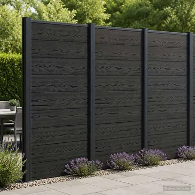 vidaXL Panou de Gardă 95 x 186 cm WPC și Aluminiu Negru