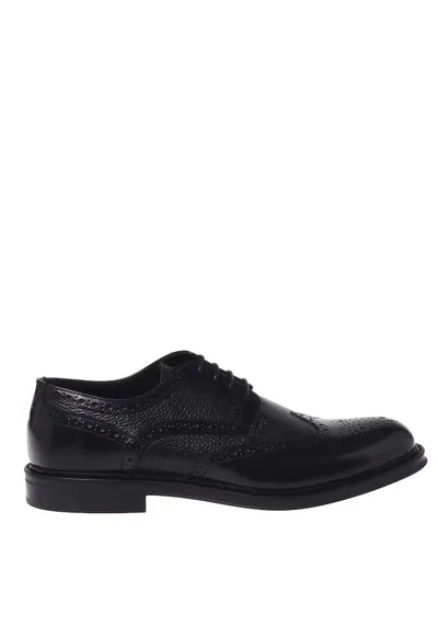 Pantofi din piele cu sireturi - Negru