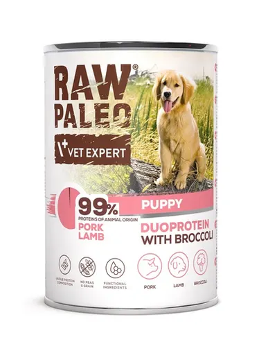 Hrana umeda pentru pui de caine RAW PALEO Pork Lamb Puppy 400g cu porc si miel