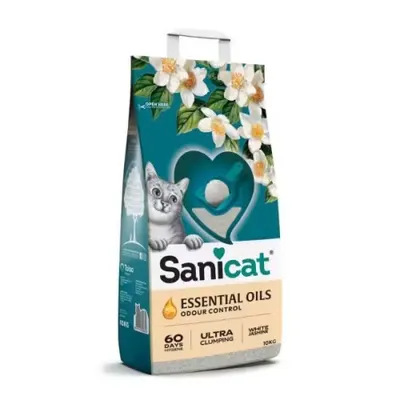 Asternut pentru pisici, Sanicat Essential Oils White, cu parfum de iasomie, 10 kg