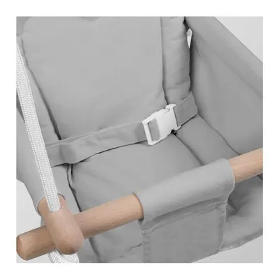 Leagan textil din lemn pentru copii Tulano Hop 30 Grey cu centura de siguranta,spatar,sezut moale cu husa din bumbac, utilizare interiorexterior, greutate admisa 60 kg
