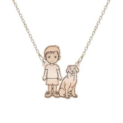 Childhood - Colier personalizat silueta copil cu animalut din argint 925 placat cu aur roz