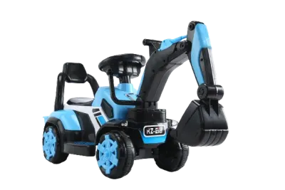 Mini excavator copii, model Kinderauto BJXZ216 cu incarcator manual, standard, culoare albastru