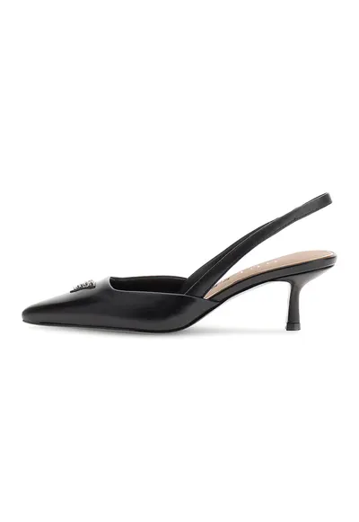 Pantofi din piele cu toc si detaliu logo - Negru