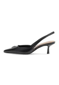 Pantofi din piele cu toc si detaliu logo - Negru