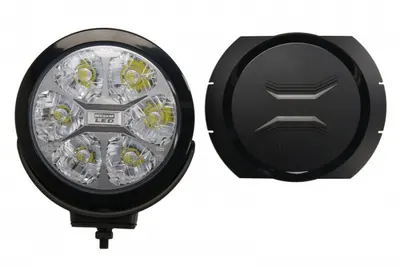 Far universal stanga dreapta (faza lunga, LED, 12 24V, diametru 180mm, adancime: 67mm, transparent, aluminiu, negru, lumini pozitie)