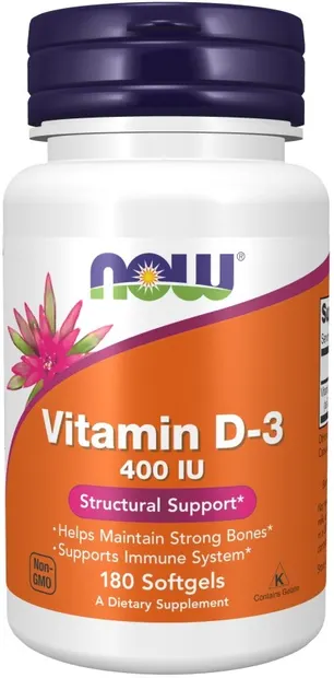 Vitamin D-3, 400 IU, 180 capsule moi, Now