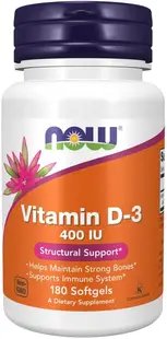 Vitamin D-3, 400 IU, 180 capsule moi, Now