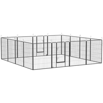 PawHut Tarc pentru pui, design modular, 16 elemente, 2 uși, rezistent la intemperii, oțel, 320 x 320 x 100 cm, gri | Aosom Romania