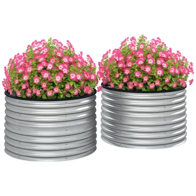 Outsunny Set de 2 jardiniere ridicate, din oțel galvanizat, cu fund deschis, 90 x 90 x 56 cm, argintie | Aosom Romania
