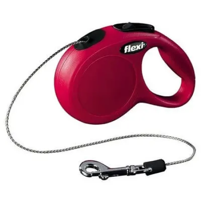 Lesa retractabila, rosie, lungime 3 m, pentru caini cu greutate de pana la 8 kg, cu sistem rapid de franare