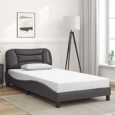 vidaXL Cadru de pat fără saltea, Hvar, gri, 100x200 cm, piele ecologică