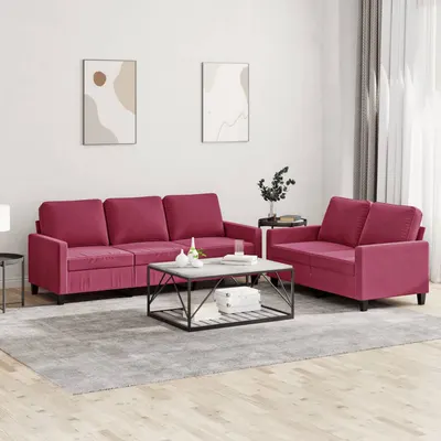 vidaXL Set canapele cu perne, 2 piese, roșu vin, catifea