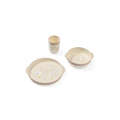 Set de hranire, BabyOno, Farmer, Contine farfurie, bol, canuta, Forme ergonomice, Baze antiderapanate, Polipropilena+ TPE, Fara BPA, 12 luni+, Bej