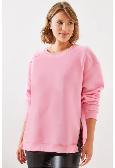 Hanorac dama - textil - decolteu rotund - roz