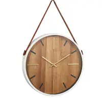 Ceas decorativ, de perete, cu mâner, maro, cadran lemn, stil modern-elegant, 38 cm