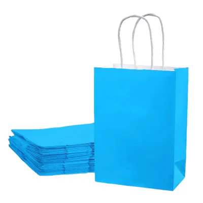 Sacoșe hârtie cu mâner răsucit - bleu (set 12 buc) - Orizontal - 32x25x11cm