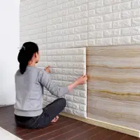 Tapet 3D caramizi albe, auto-adeziv pentru interior, 70 x 77 cm, 5 mm grosime